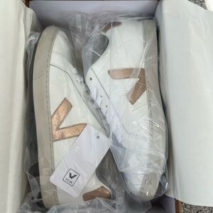 Veja? Esplar White Sneakers with Metallic Gold Accents